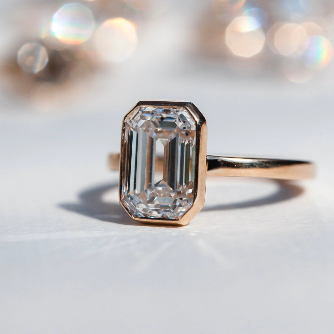 Large Bezel Setting 3 Carat Bezel Set Emerald Cut Diamond Ring – Luz Made Jewelry